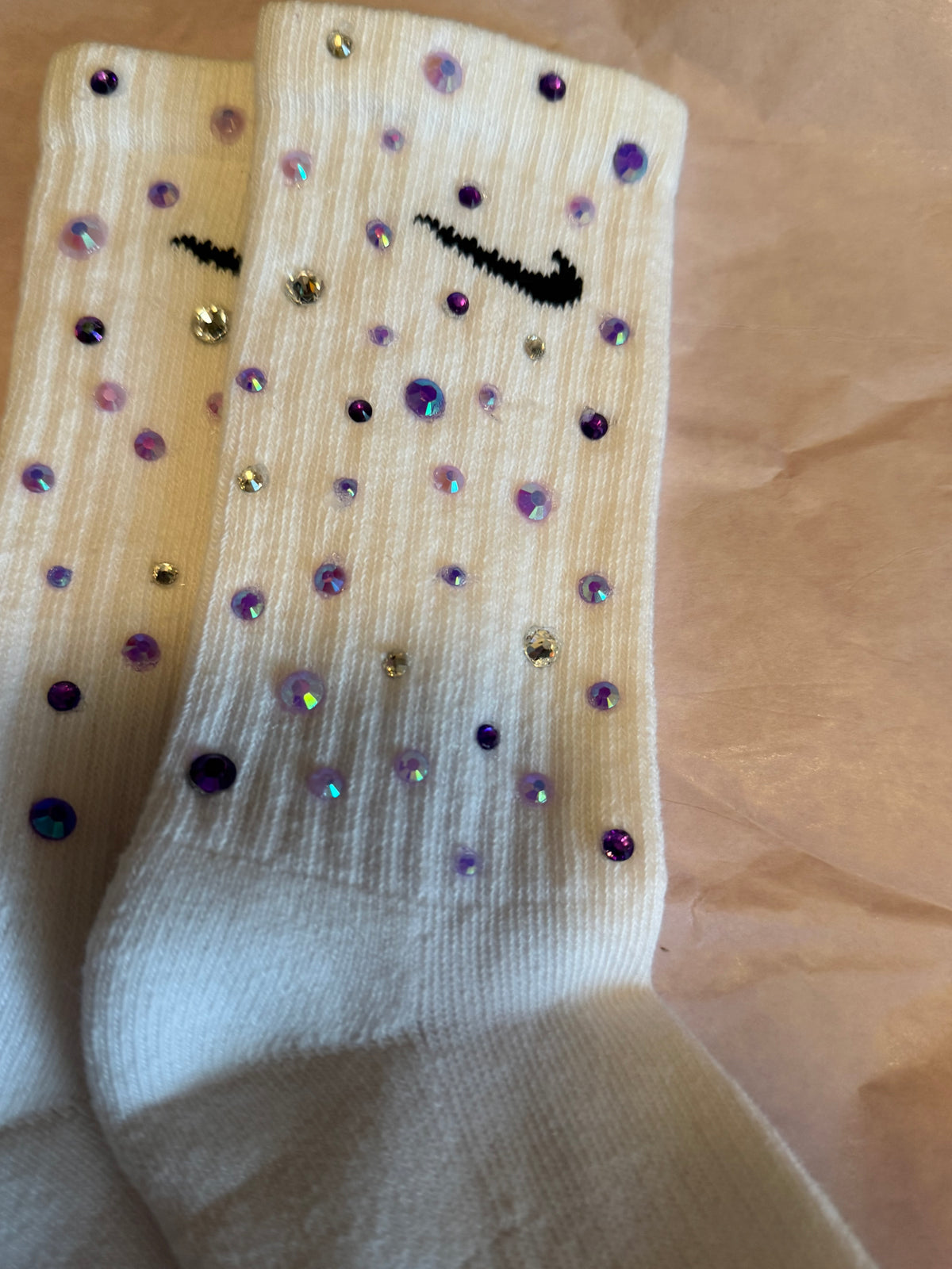 Custom rhinestone socks, any color combination can be made. Personalized for all of your needs!