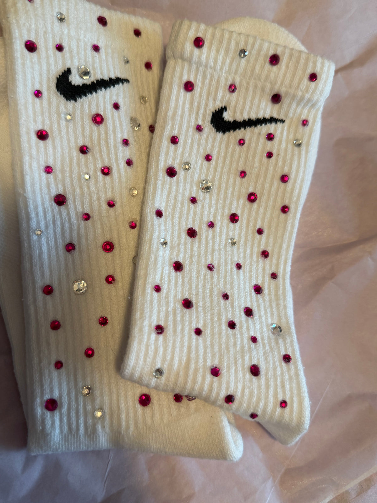 Custom rhinestone socks, any color combination can be made. Personalized for all of your needs!