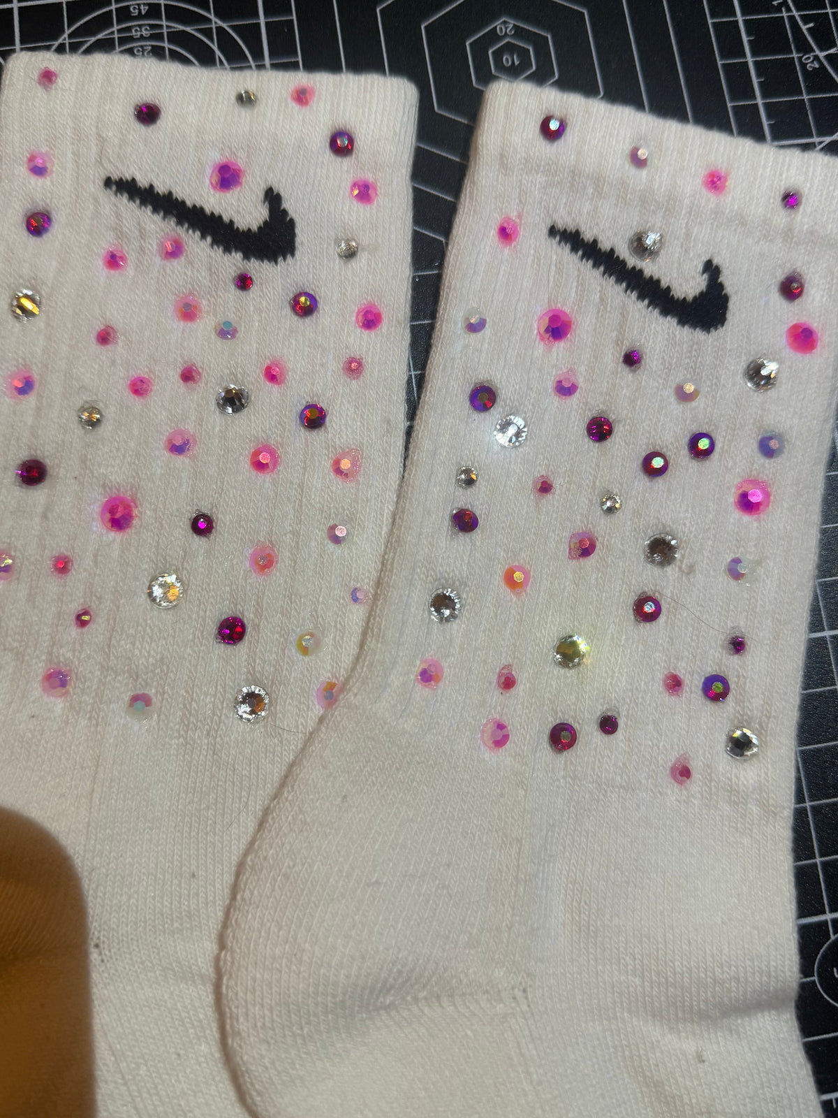 Custom rhinestone socks, any color combination can be made. Personalized for all of your needs!